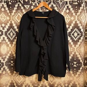 Women’s Rafaella Black Ruffle Cardigan, Size 1X, 95% Cotton
